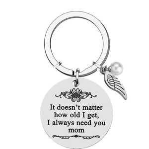 Stainless Steel I Always Need You Mom Engraved Keychain With Wing Charm Faux Artificial Pearl Mother's Day Birthday Gift For Women