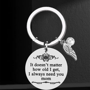 Polished stainless steel Mother's Day keychain with angel wing and pearl charm