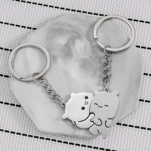 Porte-clés Ours Qui S'embrasse en Acier Inoxydable Poli Miroir Pendentif Ours Puzzle Cadeau pour Amoureux Bijoux de Saint-Valentin