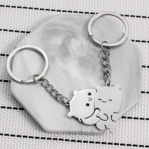 Porte-clés couple ours en acier inoxydable poli pour cadeau de la Saint-Valentin