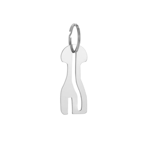 Detail shot of a silver stainless steel shopping trolley token keychain with hollow design