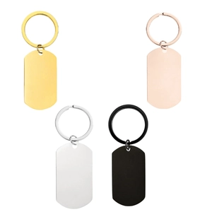 Polished stainless steel dog tag keychains in gold, silver, rose gold and black colors