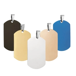 Polished stainless steel dog tags in black, gold, silver, rose gold and blue colors