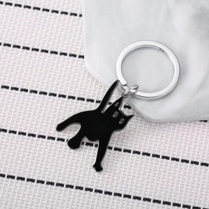 Portachiavi gatto nero creativo in acciaio inossidabile per zaini e chiavi