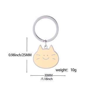 Cute yellow enamel cat keychain in stainless steel with precise size and weight measurements