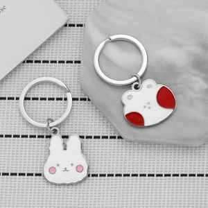 Cute cartoon rabbit and bear stainless steel keychains with drip oil finish for bags