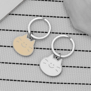 Cute cartoon cat enamel keychains in cream and white for backpacks and couples
