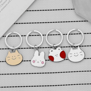 Cute Cartoon Bear Rabbit Cat Metal Keychain Stainless Steel Drip Oil Pendant Kawaii Bag Charm Key Ring For Women Girls Gift