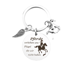 Stainless Steel Equestrian Keychain Horses Wings Pendant With German Motivational Quotes Silver Horse Lover Jewelry Gift For Women Kids