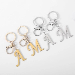 Polished stainless steel letter A and M keychains in gold and silver finish with lobster clasp