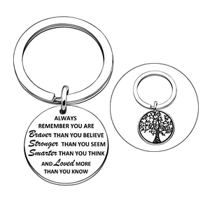 Portachiavi Ispiratore in Acciaio Inossidabile Albero Della Vita Scritta Always Remember You Are Braver Ciondolo Rotondo Regalo
