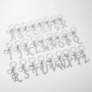 Polished stainless steel 26 alphabet letters keychain set for backpack and gift