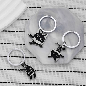 Cartoon black cat stainless steel keychains in knife-wielding and funny anime styles