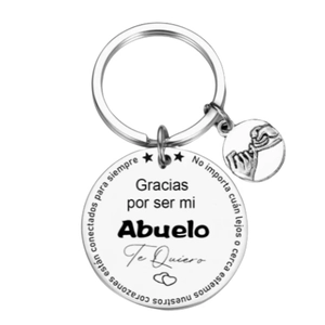 Porte-clés en acier inoxydable argenté pour grand-père avec gravure de texte espagnol