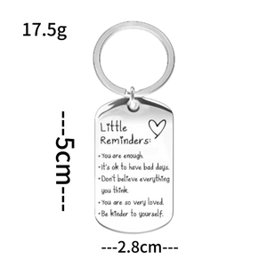 Polished stainless steel inspirational keychain with engraved motivational text quotes