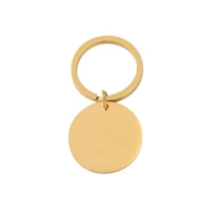 Polished golden stainless steel round keychain pendant with flat DIY engraving surface