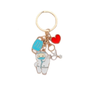 Porte-clés ange médical mignon avec pendentifs stéthoscope cœur et masque bleu