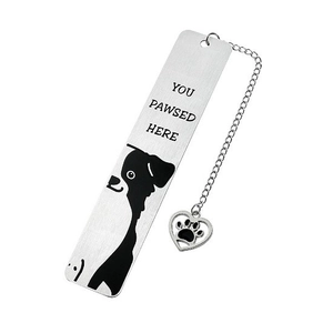 Cute Cartoon Stainless Steel Cat Dog Bookmark With Heart Paw Pendant Engraved Metal Book Mark For Book Lovers Student Gift