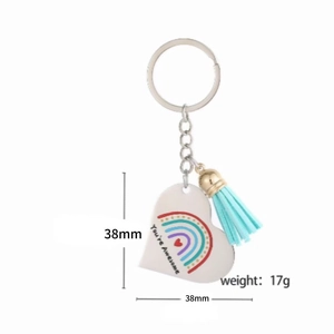 Rainbow heart stainless steel keychain with mint green tassel and You are Awesome text