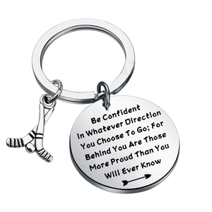 Stainless Steel Ice Hockey Keychain Inspirational Engraved Quote Pendant For Sports Fans Coaches Gifts Silver Metal Keyring