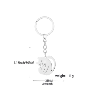 Minimalist silver cat-shaped stainless steel keychain pendant with size dimensions 30x25mm
