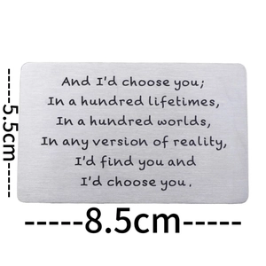 I'd choose you engraved stainless steel wallet insert card gift, 8.5x5.5cm size
