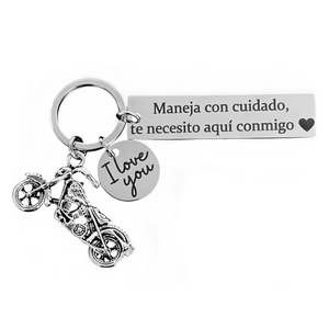 Stainless Steel Motorcycle Keychain With Spanish Engraving Drive Safe I Love You Charm Jewelry Gift For Men Women