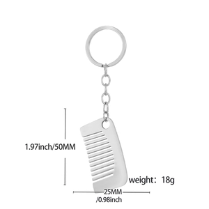 Minimalist silver stainless steel comb keychain pendant for men and women