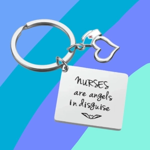 Portachiavi da Infermiera in Acciaio Inossidabile Nurses Are Angels In Disguise Cuore Cuffia da Infermiera Regalo di Laurea Medica per Donna