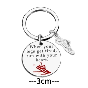Soccer sneakers keychain with motivational quote engraved on stainless steel plate