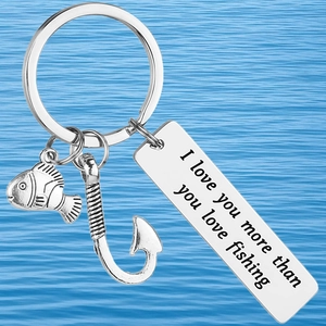 Porte-clés en acier inoxydable pour pêcheur avec pendentif gravé I love you more