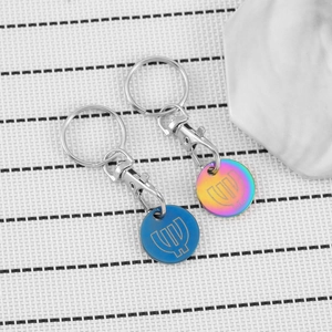 Porte-clés jeton de caddie en acier inoxydable avec pendentifs bleu et arc-en-ciel