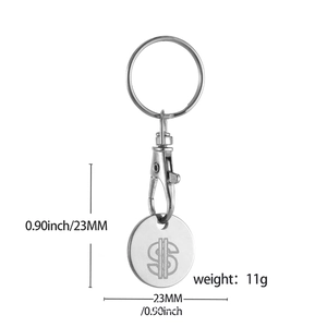Porte-clés jeton de caddie en acier inoxydable argenté avec gravure laser du signe dollar