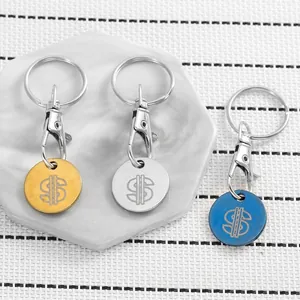 Porte-clés Jeton de Chariot de Supermarché en Acier Inoxydable Signe Dollar Pendentif Anti-Perte de Chariot pour Hommes Femmes Cadeau