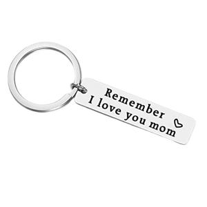 Porte-clés en acier inoxydable avec gravure Remember I love you mom et motif cœur