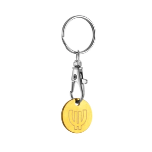 Porte-clés jeton de caddie en acier inoxydable avec pendentif rond doré gravé et chic