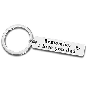 Porte-clés en acier inoxydable gravé 'Remember I love you dad' avec petit cœur