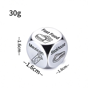 Polished stainless steel food decision dice for couples with engraved dining options