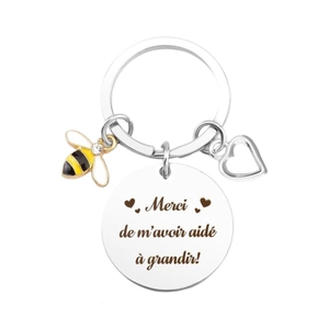 Stainless Steel Bee Keychain Heart Charm Engraved Merci De Maider A Grandir French Text Appreciation Gift For Teachers