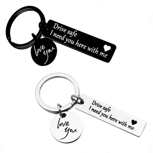 Porte-clés Drive Safe en Acier Inoxydable Inscrit Love You Pendentif Cœur Anneau en Métal Cadeau pour Couples Famille