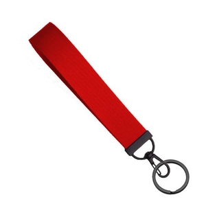 Minimalist red woven nylon wristlet keychain with matte black metal lobster clasp and ring