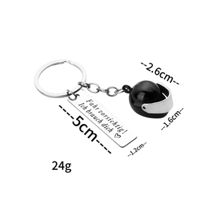 Stainless steel motorcycle helmet keychain with German text Fahr vorsichtig pendant