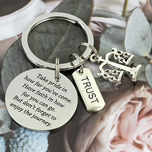Inspirational stainless steel lawyer keychain with justice scales and trust pendant