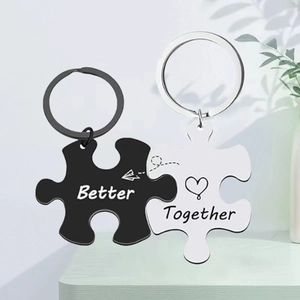 Μπρελόκ παζλ Better Together από ανοξείδωτο ατσάλι σε μαύρο και ασημί φινίρισμα