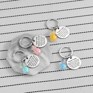 Lot de porte-clés tortue de voyage en acier inoxydable avec breloques en résine