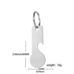 Stainless steel multifunctional keychain tool with bottle opener and shopping trolley token
