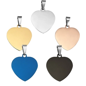 Stainless Steel Heart Pendant Only Blank Dog Tag For DIY Engraving Polished Metal Heart Shape Charm Without Chain Gift