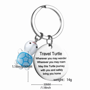 Porte-clés tortue mignon avec breloque gravée voyage et pendentif bleu et blanc