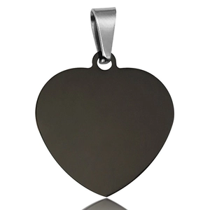Macro shot of minimalist black heart pendant with polished silver stainless steel bail