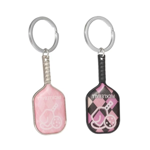Pickleball Paddle Keychain Zinc Alloy Sports Themed Key Ring Pink Black Checkered Pattern Simulation Athlete Pendant Gift Accessory